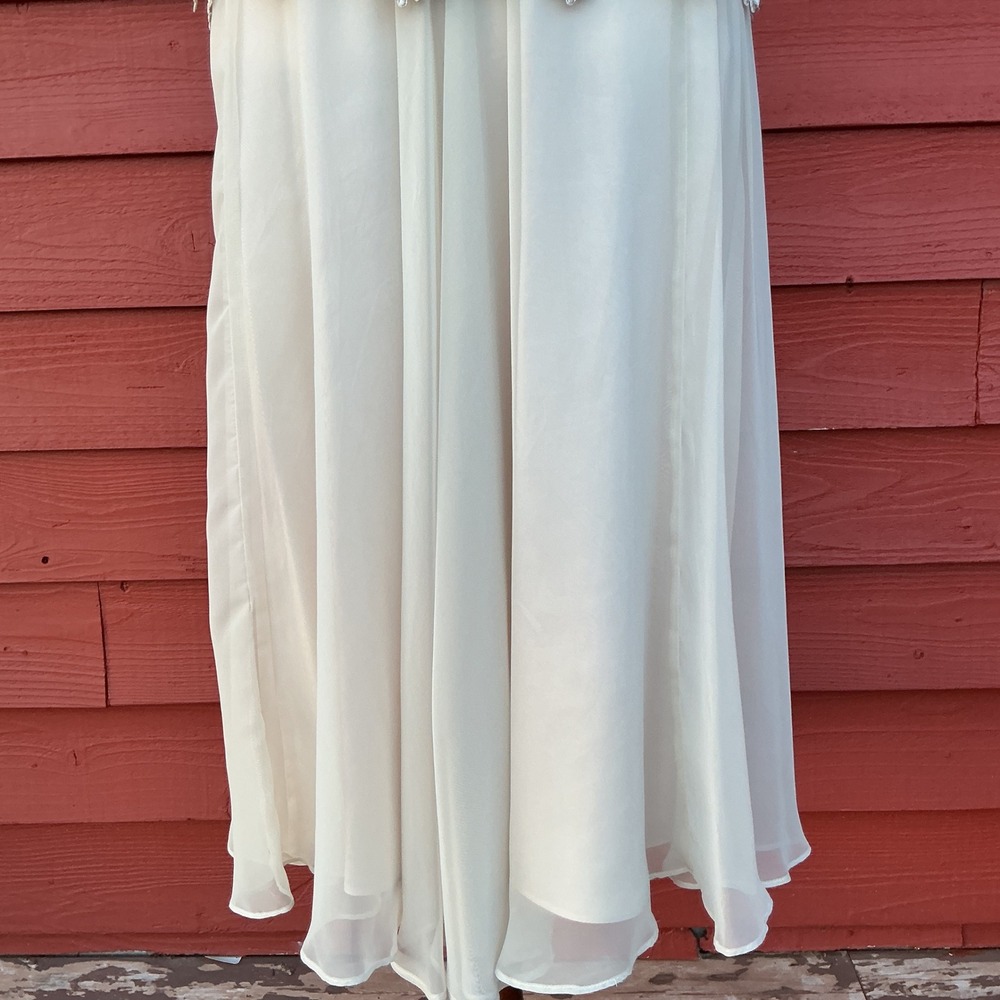 Cachet 2 Piece Dress Set Womens 12 Champagne Lace Chiffon Vintage 90s Romantic - Picture 13 of 14